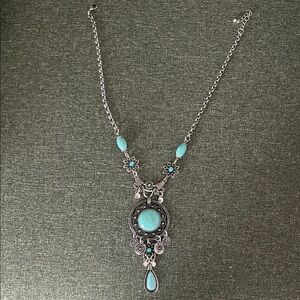 Midnight Velvet Silver and Turquoise Floral Necklace